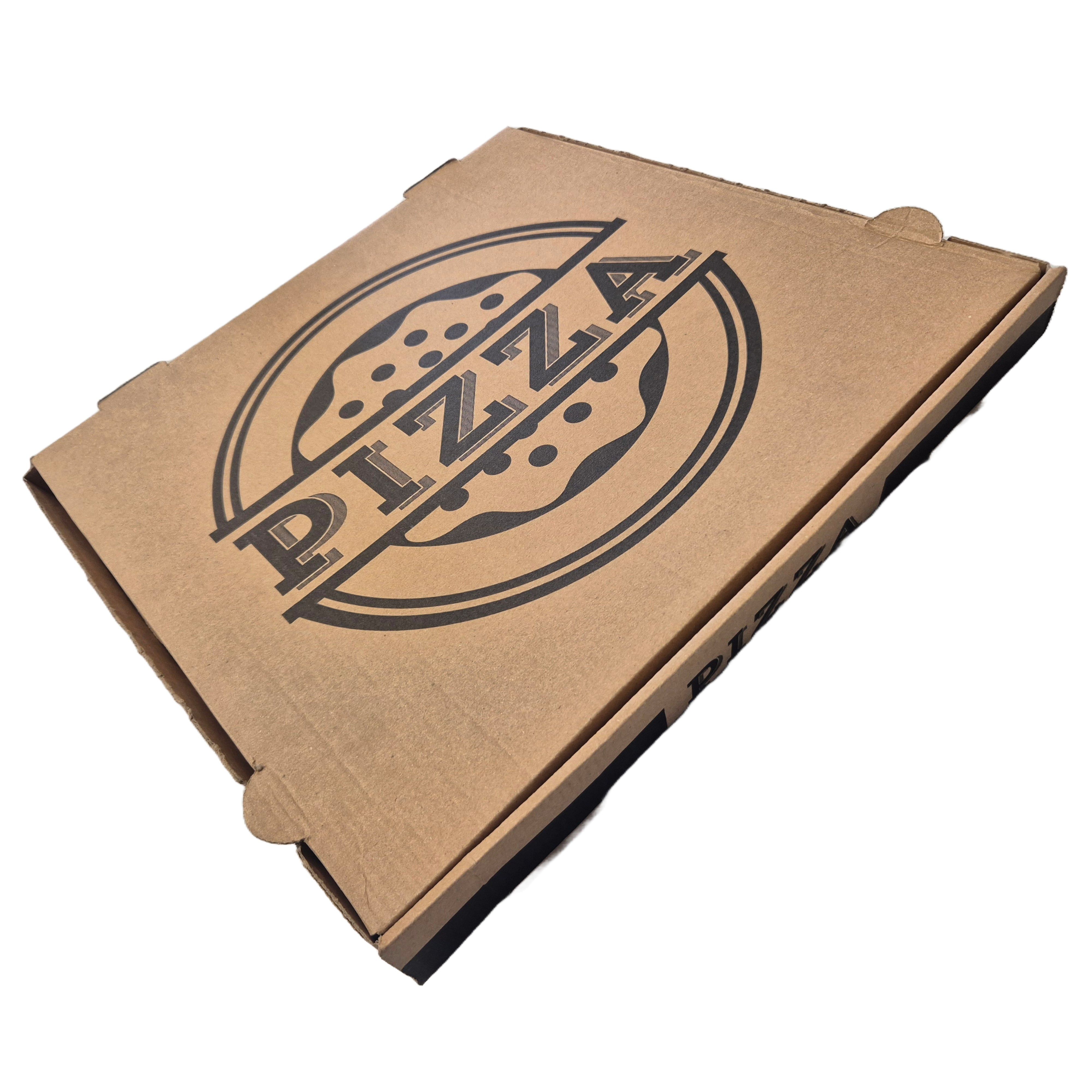 Boîtes pizza 33x33x3,5 cm naturel kraft + noir carton ondulé microcannelure | 100 UNITÉS