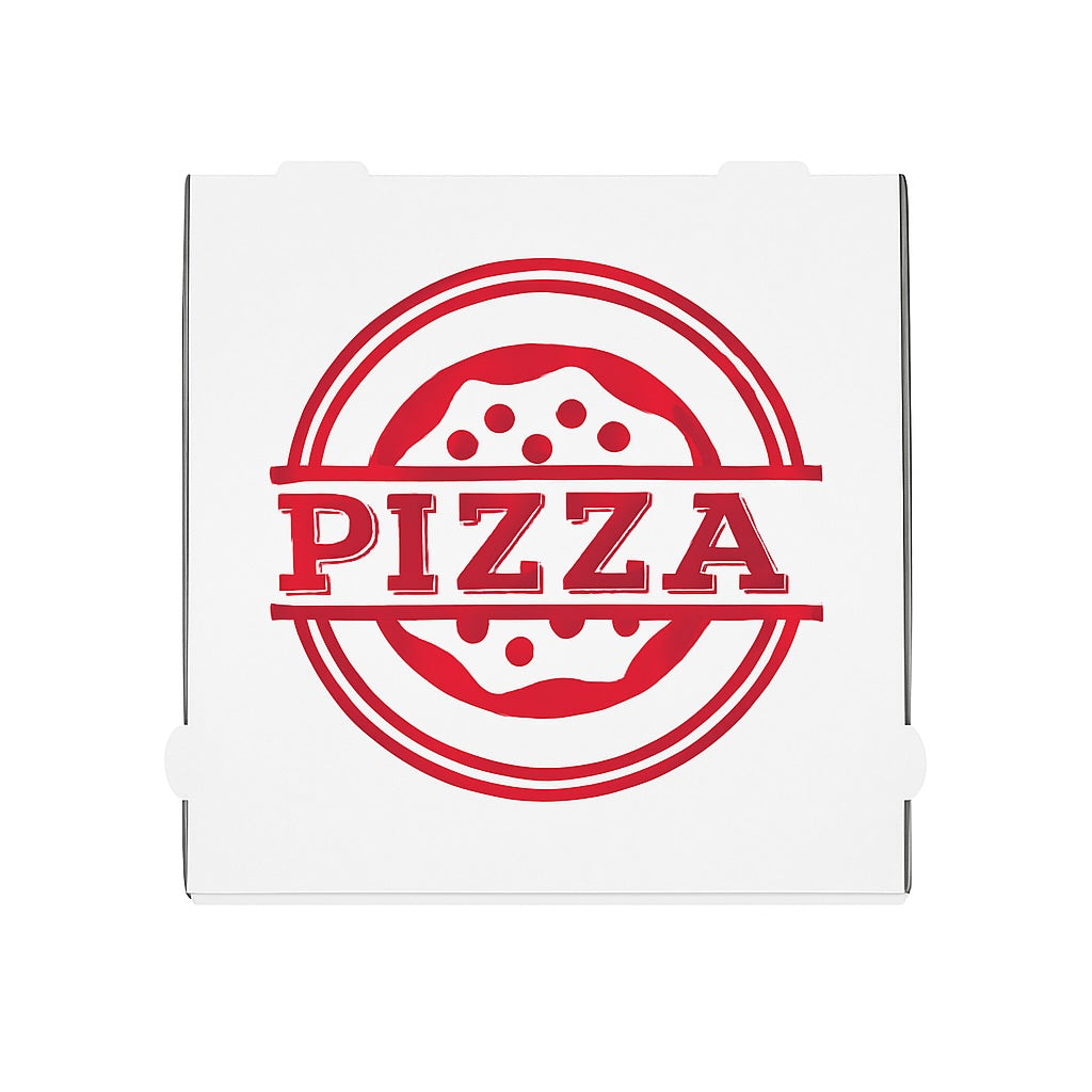 Boîtes pizza 33x33x3,5 cm blanches + rouge carton ondulé microcannelure | 100 UNITÉS