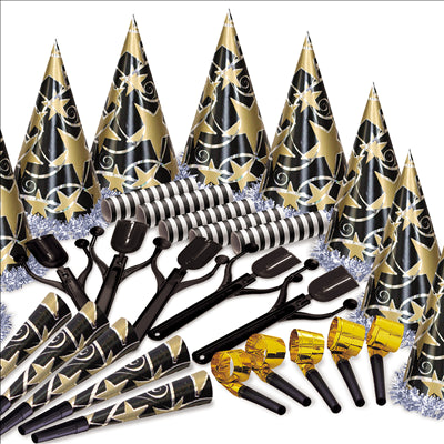 ASSORTIMENT COTILLON HOLOGRAFIQUE 10 PERSONNES NOIR/OR (1 UNITÉ)