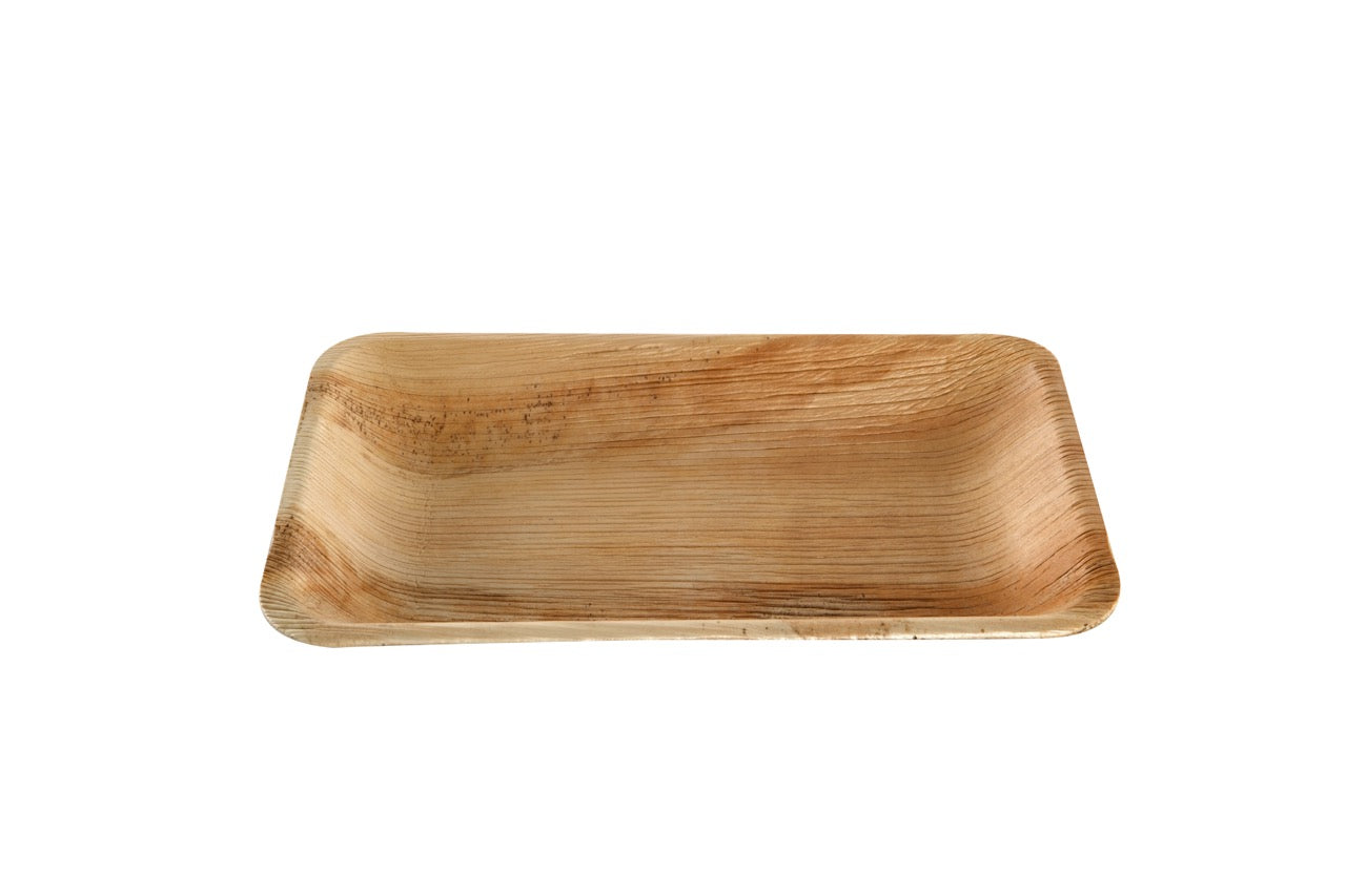 Assiette rectangulaire en feuille de palmier 26 x 17,5 cm - 100 unités