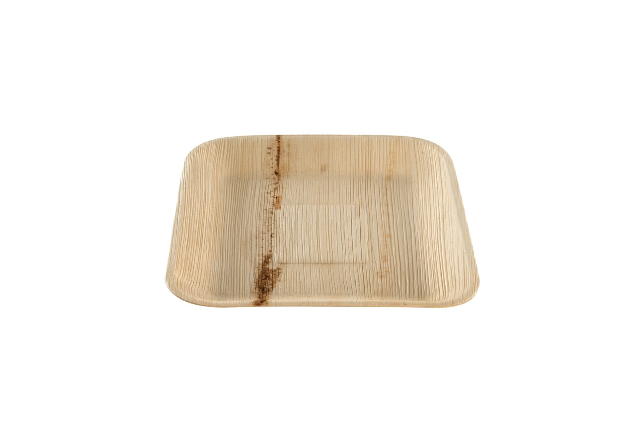 Assiette carrée en feuille de palmier 20 x 20 cm - 100 unités