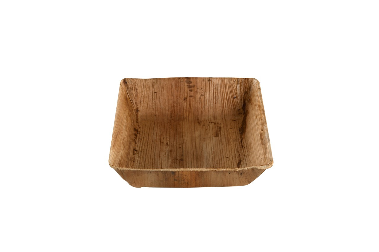 Assiette carrée creuse en feuille de palmier 17 x 17 cm - 100 unités