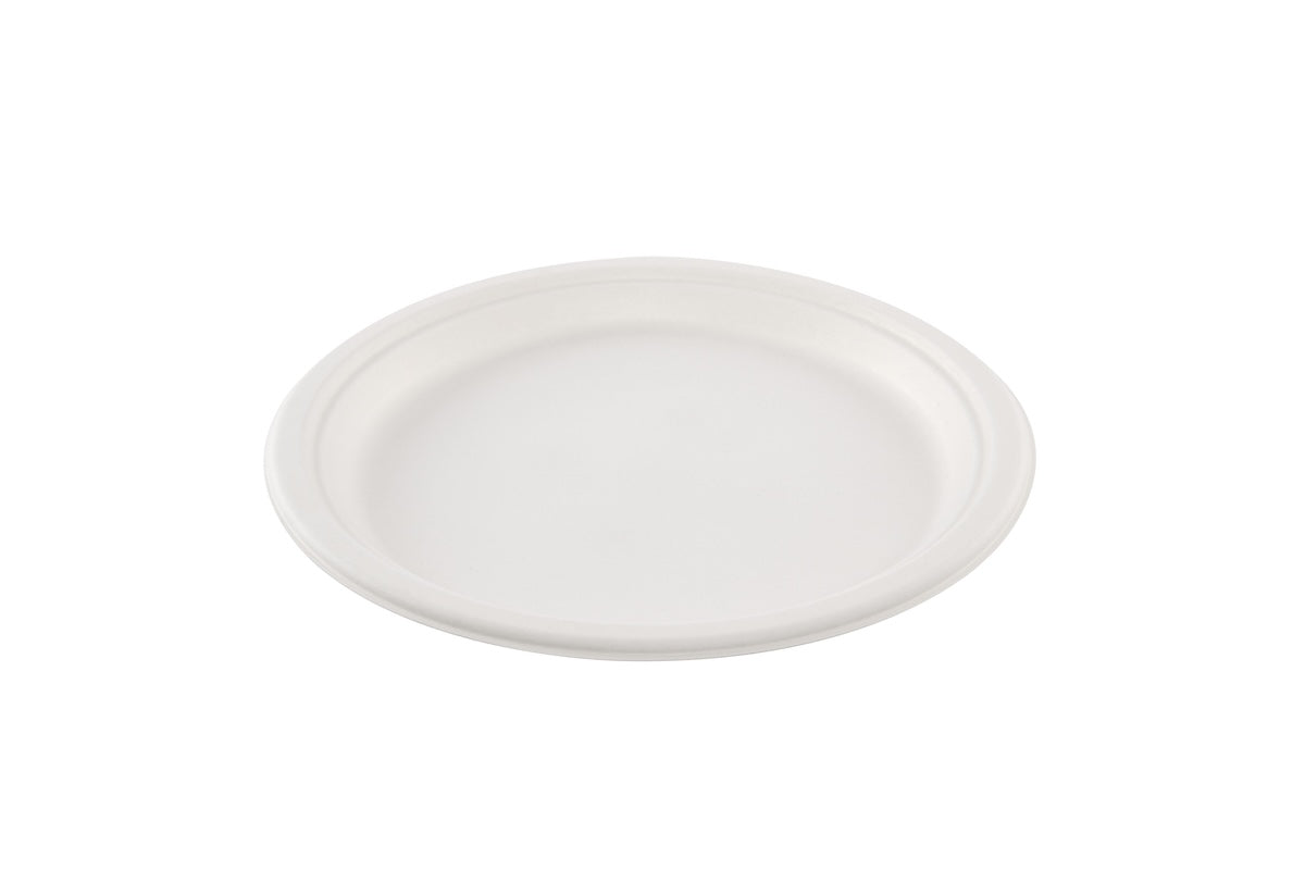 Assiettes rondes blanches en pulpe de canne à sucre ø 26 cm | 800 unités