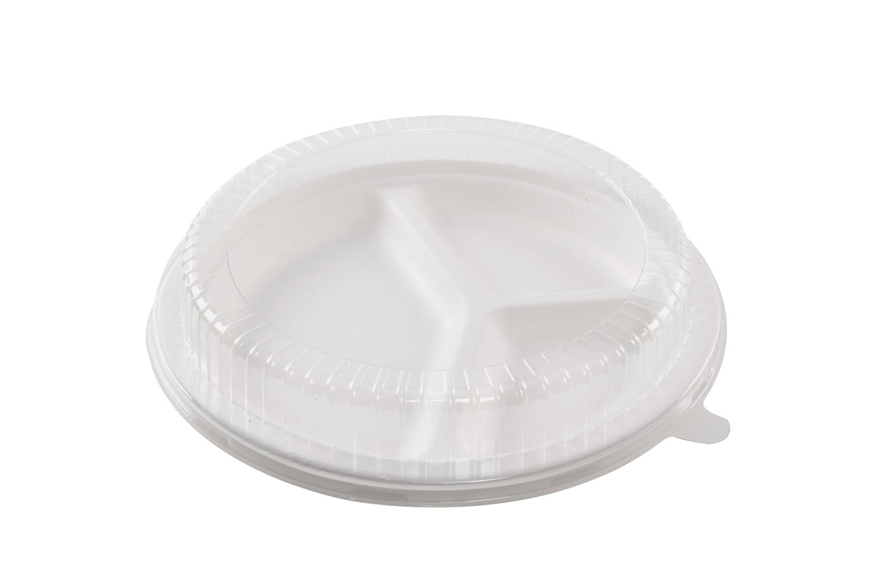 Assiette ronde blanche à 3 compartiments en canne à sucre Ø 26 cm - 800 unités