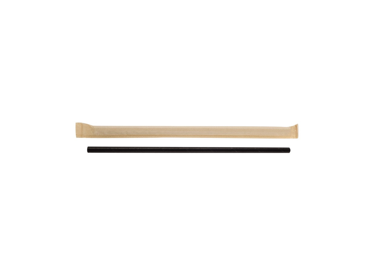 Paille en papier droite kraft 3 couches emballée individuellement Ø 0,6 x 20 cm - 6000 unités