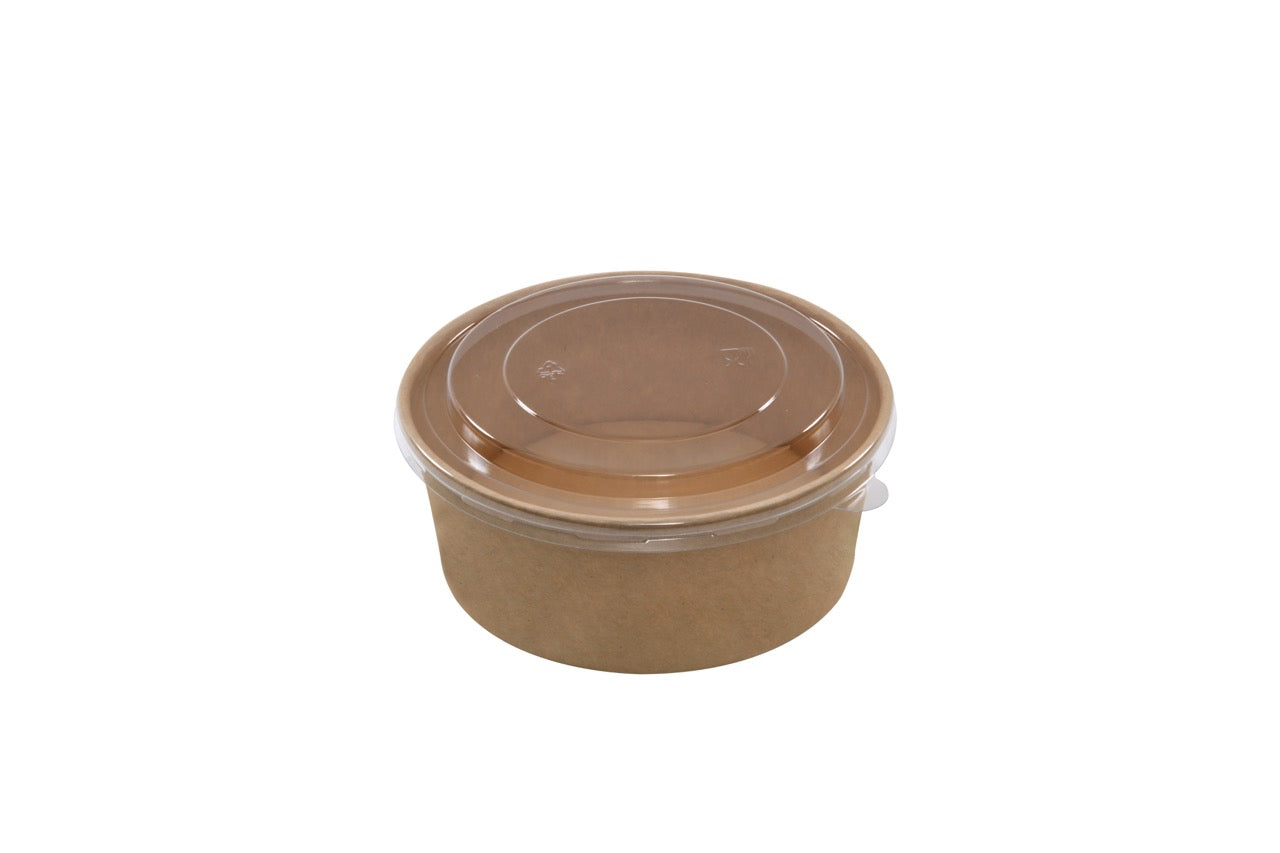Saladier rond en carton kraft + couvercle anti-buée en PET 500 ml - 250 unités