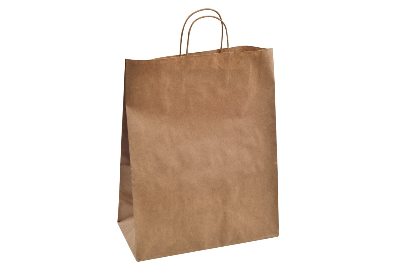 Sac à poignées torsadée en papier kraft 32 + 16 x 41 cm - 250 unités