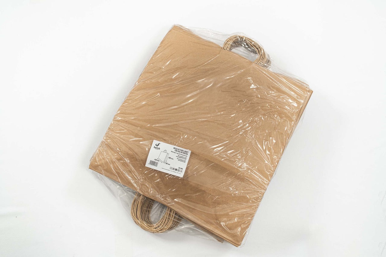 Sac à poignées torsadée en papier kraft 45 + 16 x 48 cm - 250 unités