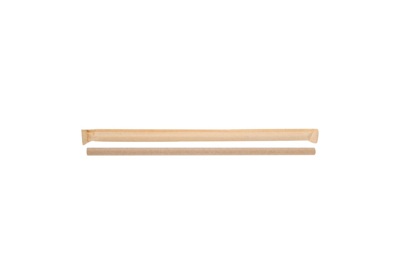 Paille en papier droite kraft 3 couches emballée individuellement Ø 0,8 x 23 cm - 6000 unités