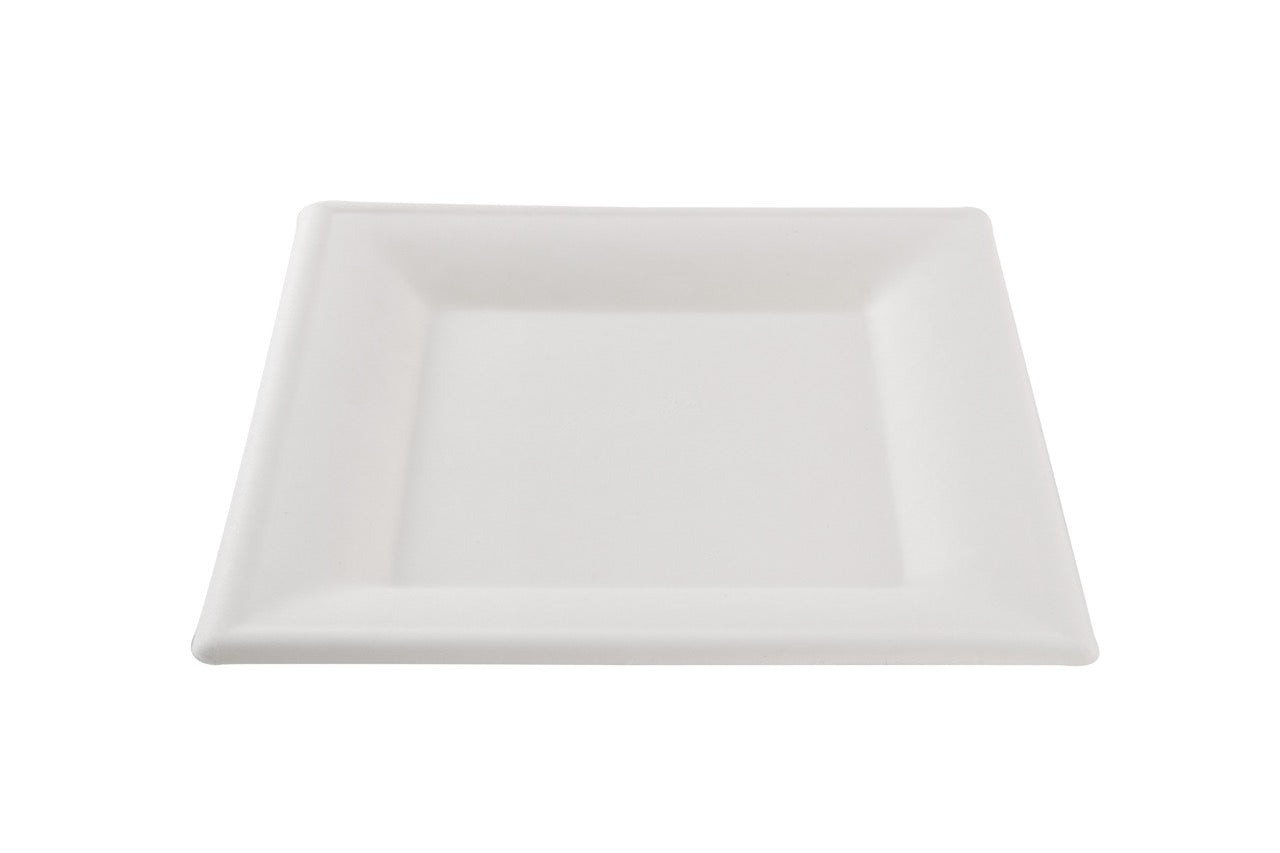 Assiette carrée blanche en canne à sucre 24 x 24 cm - 800 unités