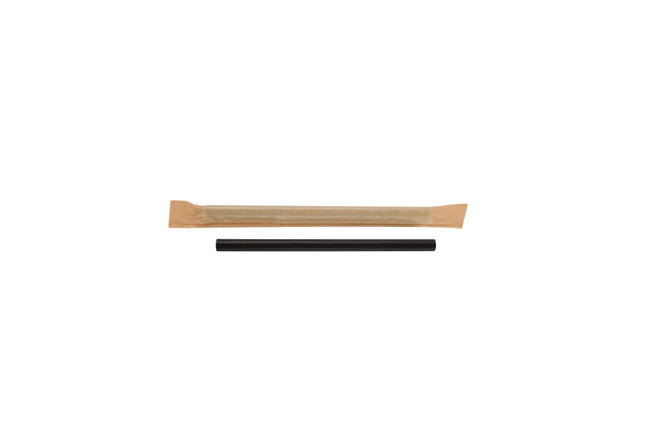 Paille en papier droite noire 3 couches emballée individuellement Ø 0,8 x 14 cm - 6000 unités