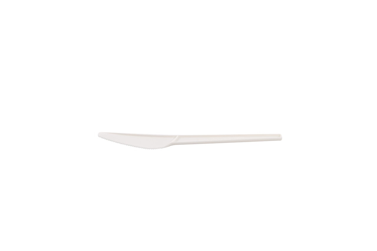 Couteau blanc CPLA emballé individuellement 16,8 cm - 500 unités