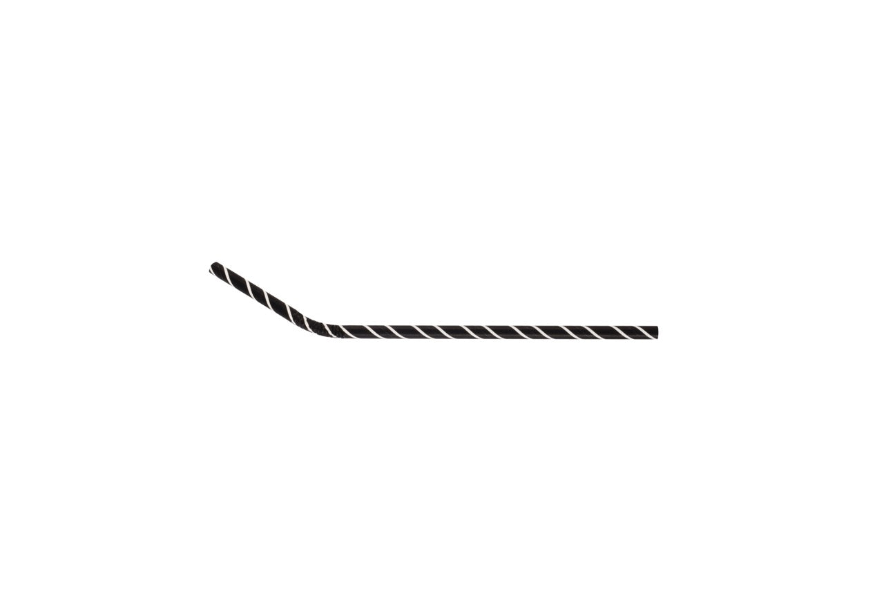Paille en papier flexible noire et blanche 3 couches Ø 0,6 x 21 cm - 6000 unités