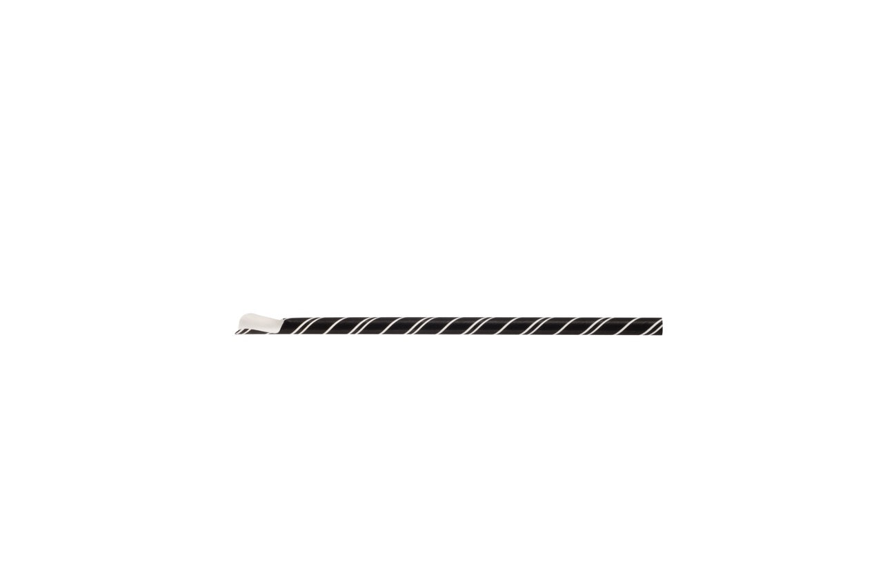 Paille-cuillère en papier noire et blanche 3 couches Ø 0,8 x 20 cm - 6000 unités
