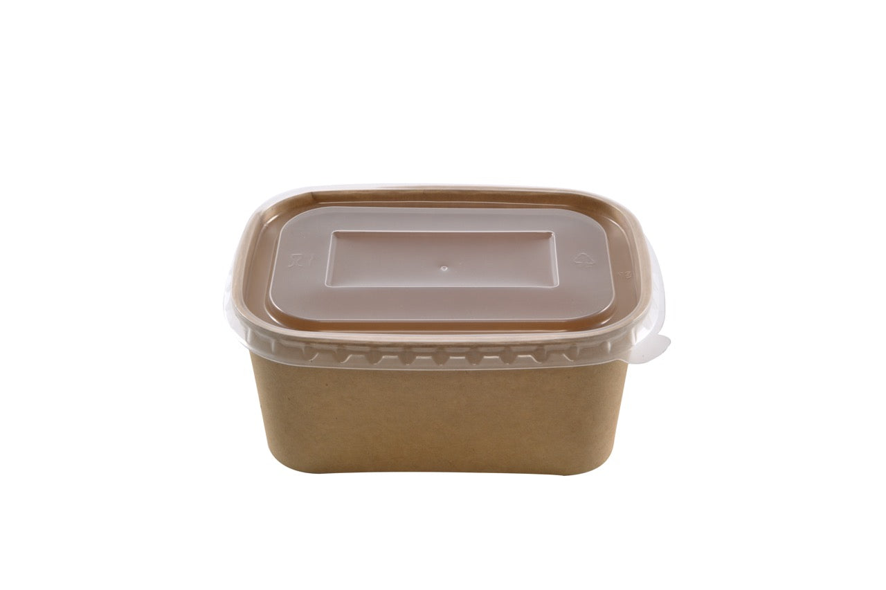Barquette rectangulaire en carton kraft + couvercle en PP 1000 ml - 150 unités