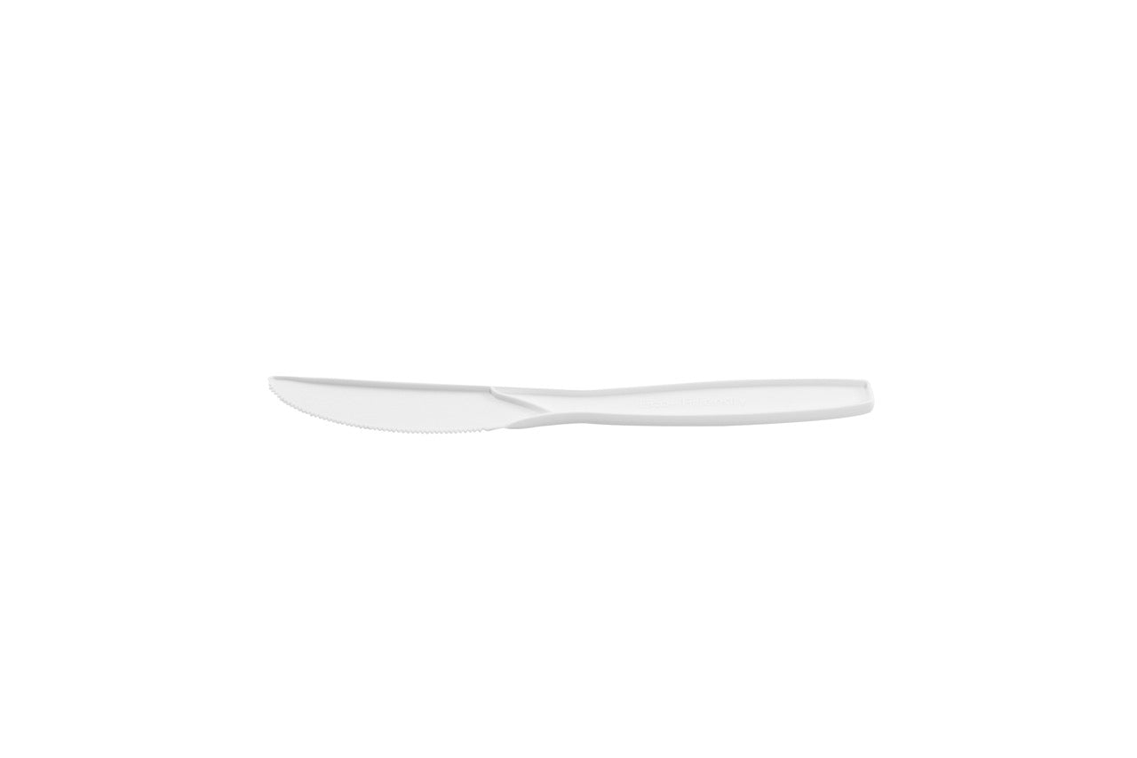 Couteau blanc en maïs emballé individuellement 18 cm - 500 unités