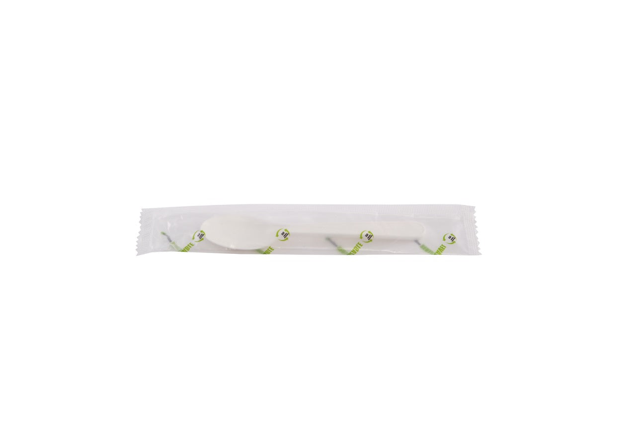 Petite cuillère blanche en maïs emballée individuellement 12,5 cm - 500 unités