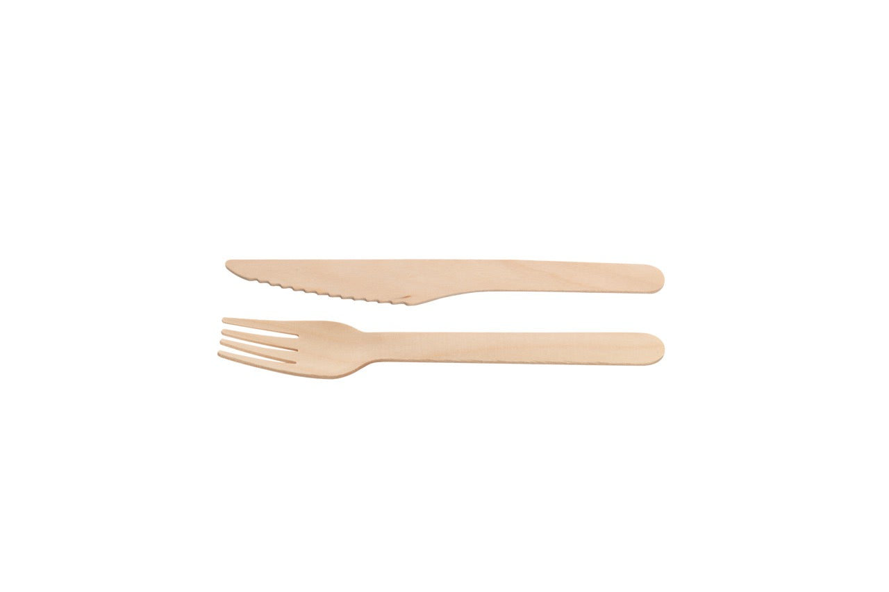 Kit couverts 2 en 1 en bois : couteau + fourchette - 500 unités