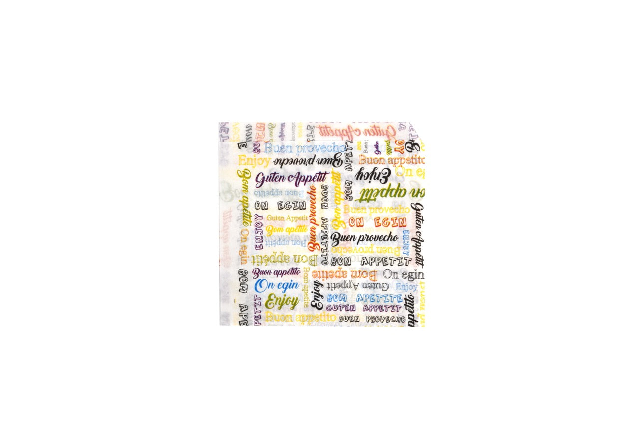 Sachet burger en papier ingraissable blanc "enjoy" 2 côtés ouvert 18 x 18 cm - 1000 unités