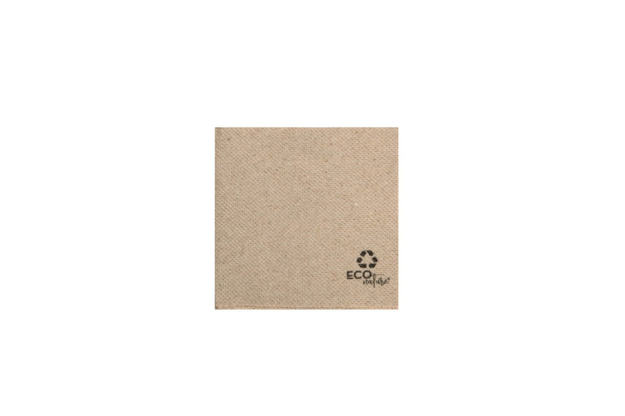 Serviette en ouate recyclée naturelle 20 x 20 cm micropoint 2 plis pliée en 4 - 2400 unités