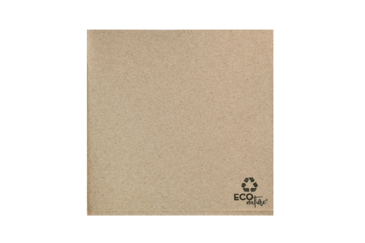 Serviette en ouate recyclée naturelle 33 x 33 cm gaufrée-collée 2 plis pliée en 4 - 1600 unités