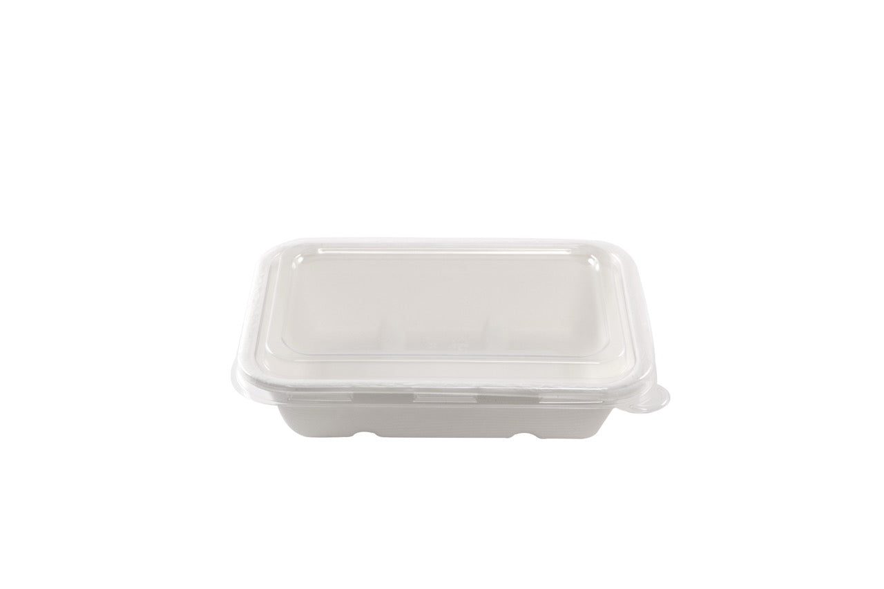 Barquette rectangulaire blanche en canne à sucre 550 ml - 500 unités