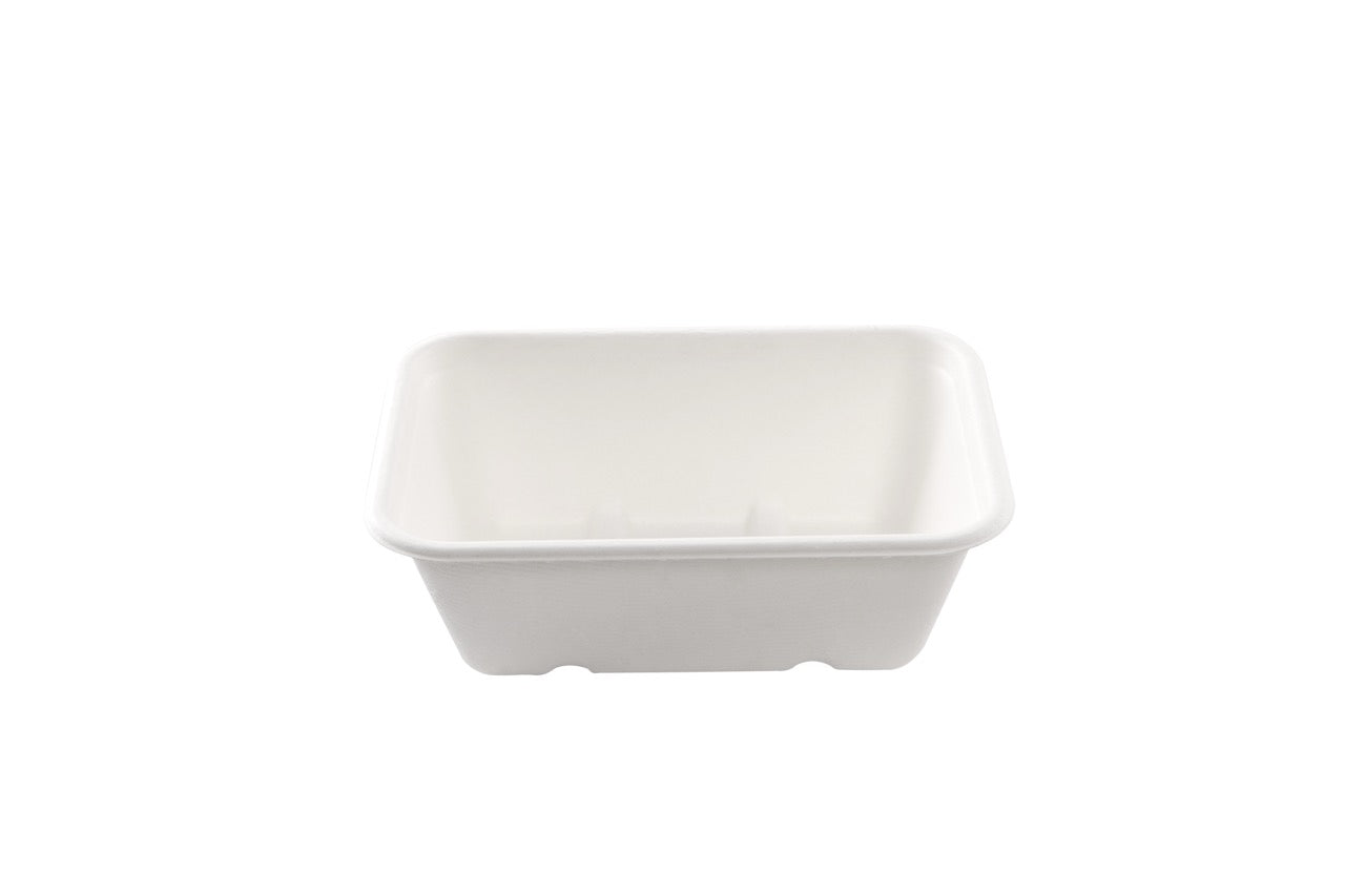 Barquette rectangulaire blanche en canne à sucre 750 ml - 500 unités
