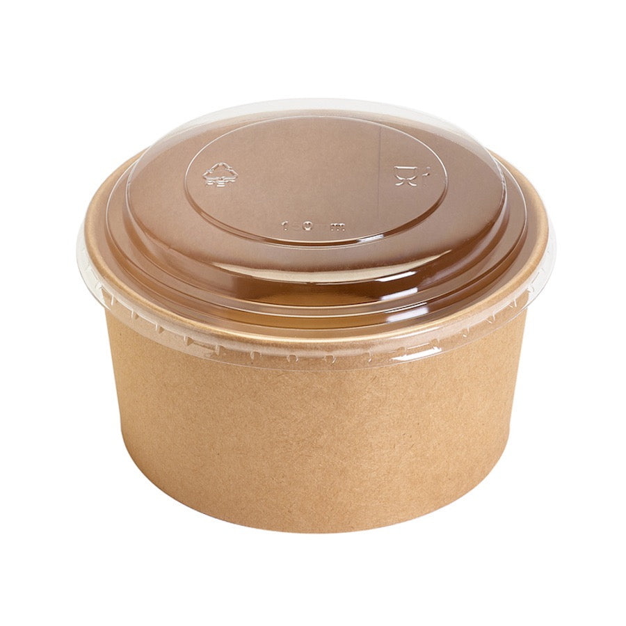 Saladier rond en carton kraft + couvercle anti-buée en PET 1000 ml - 250 unités