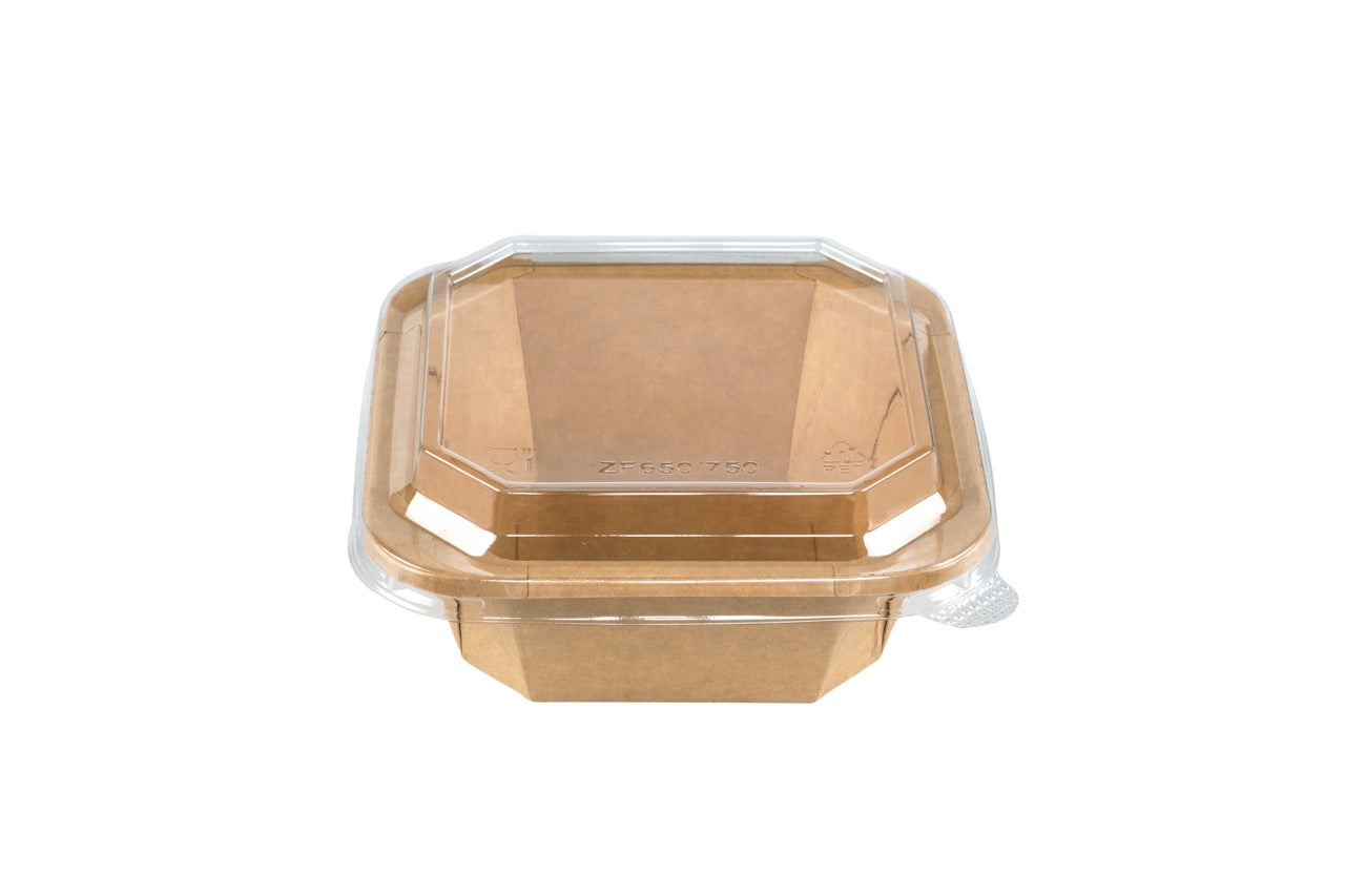 Saladier octogonal en carton kraft + couvercle en PET 750ml - 300 unités