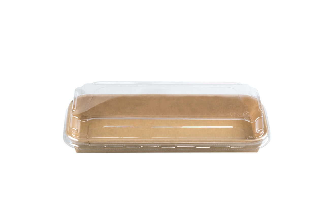 Barquette sushi en carton kraft + couvercle antibuée en PET 22 x 14 cm - 300 unités