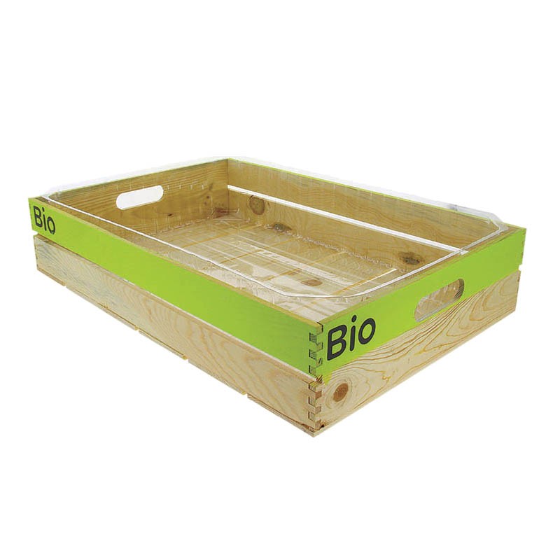 Cagette bois gm + fond plastique + logo bio VERT BOIS ｜ 5 Unité(s)