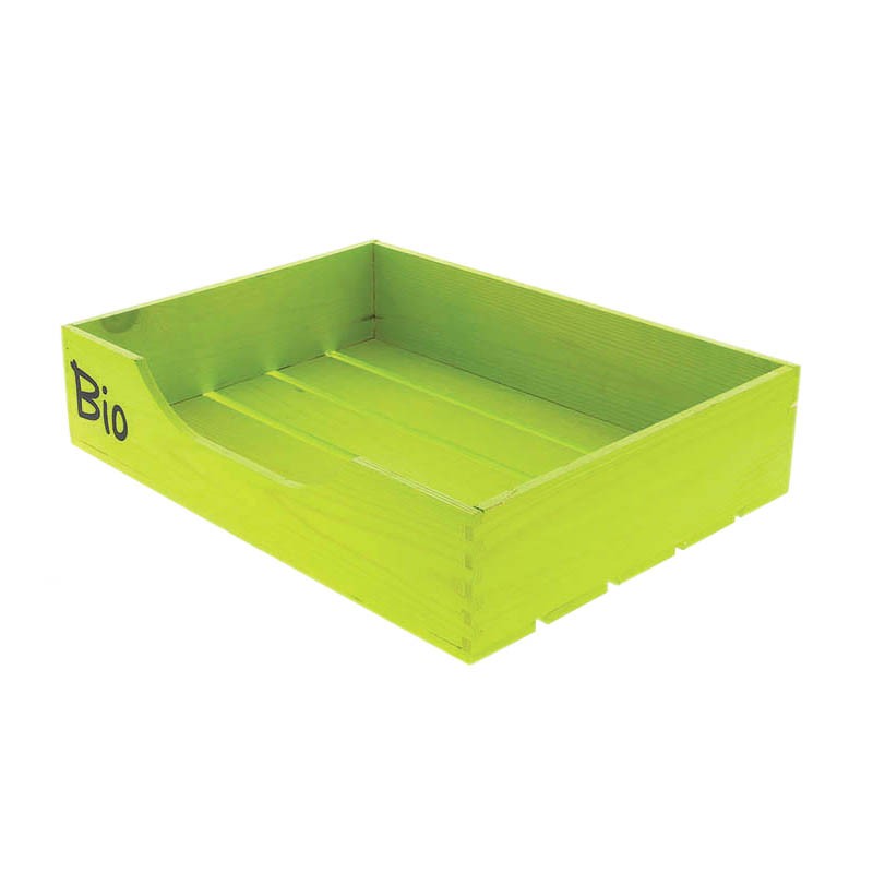 Cagette bois ouveture avant + logo bio 40x30 VERT BOIS ｜ 2 Unité(s)