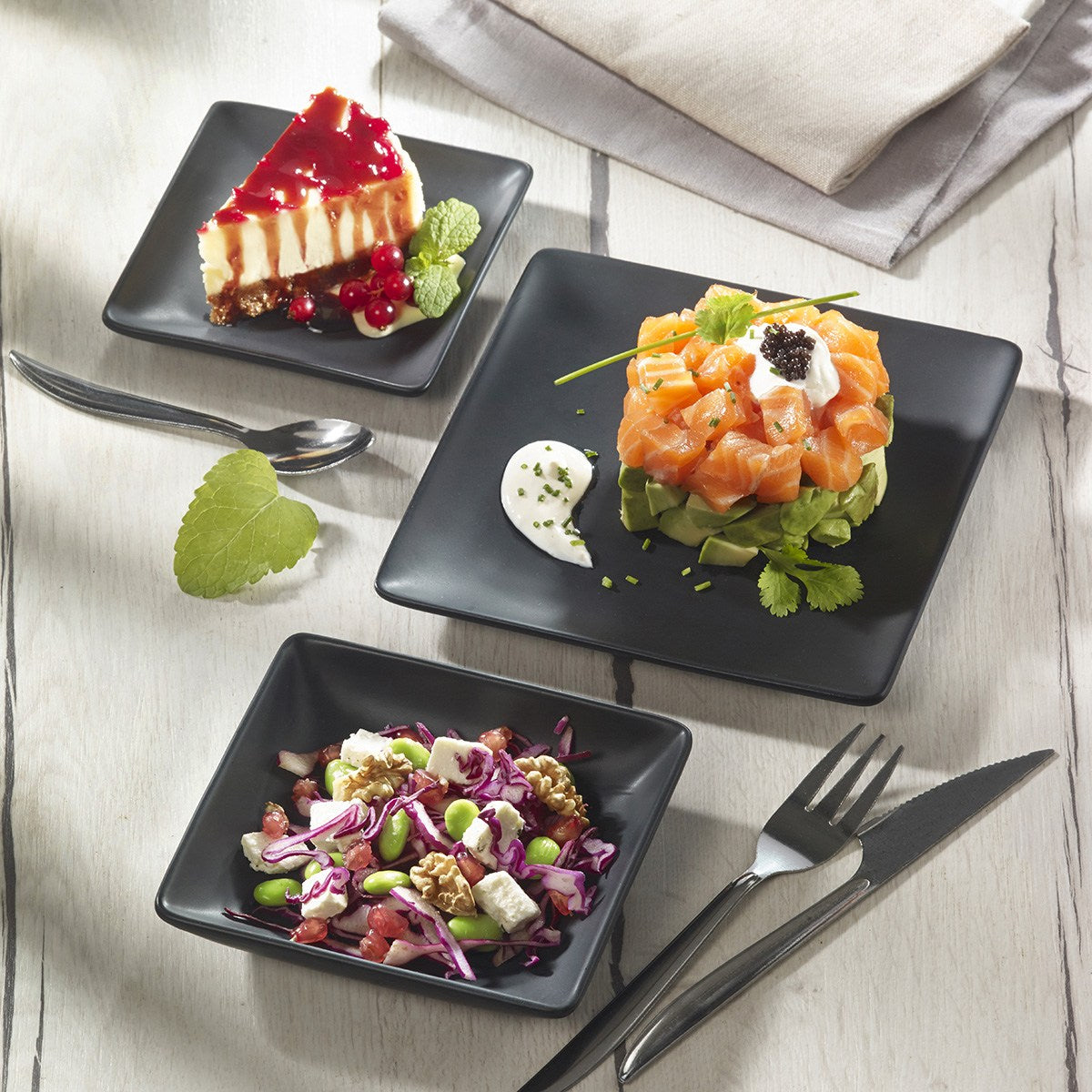 Assiette Fluid' céramique noire 110x110x14 mm ｜ 72 Unité(s)