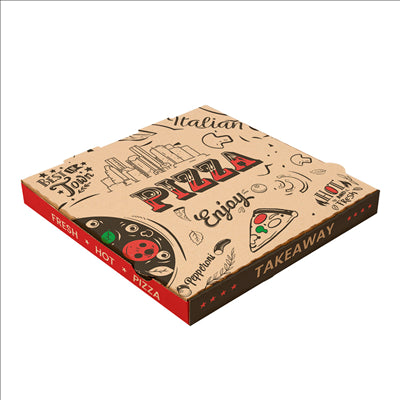 BOÎTES PIZZA 'ENJOY PIZZA' 'THEPACK' 330 G/M2 29x29x3,8 CM NATUREL CARTON ONDULÉ MICROCANAL (100 UNITÉS)