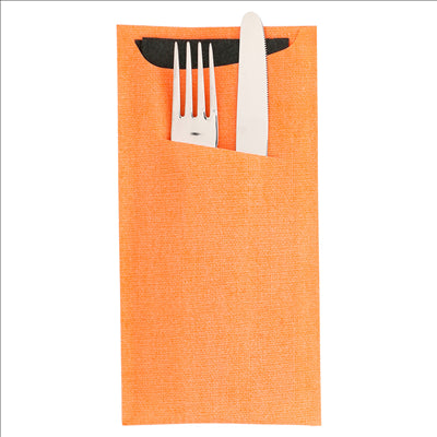 SACS COUVERTS + SERVIETTE AIRLAID NOIR 33x40 CM 'JUST IN TIME' 90 + 10PE G/M2 11,2x22,5 CM ORANGE CELLULOSE (250 UNITÉS)