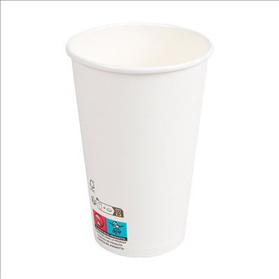 GOBELETS BOISSONS FROIDES ET CHAUDES 1 PAROI 'COMPOSTABLE' 480 ML - 16 oz 300 G/M2 Ø9/6x13,2 CM BLANC CARTON (1000 UNITÉS)