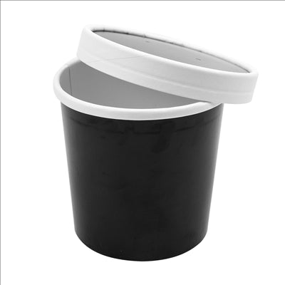 RÉCIPIENTS + COUVERCLES 360 ML - 12 oz 300 + 18 PE G/M2 Ø9/7,2x8,4 CM NOIR CARTON (250 UNITÉS)