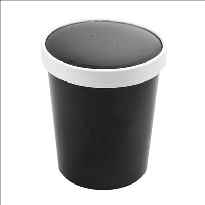 RÉCIPIENTS + COUVERCLES 960 ML - 32 oz 330 + 18 PE G/M2 Ø11,7/9,2x13,5 CM NOIR CARTON (250 UNITÉS)