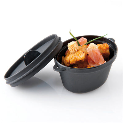 MINI COCOTTES MICRO-ONDABLES+COUVERCLES 65 ML 9,1x5,8x4,5 CM NOIR PP (216 UNITÉS)
