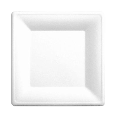 ASSIETTES CARRÉES 'BIONIC'  20x20x1 CM BLANC BAGASSE (500 UNITÉS)