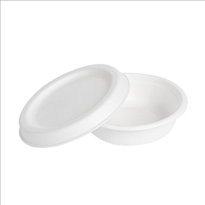 MINI POTS + COUVERCLES 'BIONIC' 30 ML Ø 6,2x2+0,7 CM BLANC BAGASSE (1000 UNITÉS)