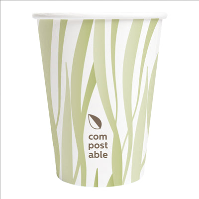 GOBELETS BOISSONS FROIDES ET CHAUDES 1 PAROI GRASS 'COMPOSTABLE' 360 ML 300 G/M2 Ø9/6x11 CM BLANC CARTON (1000 UNITÉS)