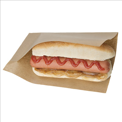 SACHETS OUVERTS BROCHETTES, HOT DOGS 'OPEN PACK' 35 G/M2 + 10 LDPE 20x13/10 CM NATUREL KRAFT (100 UNITÉS)