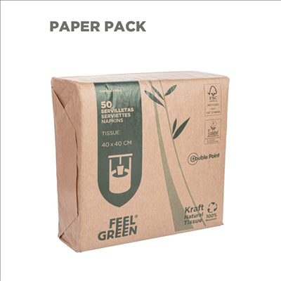 SERVIETTES ECOLABEL 2 PLIS 'PAPER PACK' 18 G/M2 33x33 CM NATUREL OUATE RECYCLÉE (2400 UNITÉS)