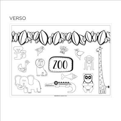 SETS DE TABLE COLORIAGE "ZOO"  100 G/M2 31x43 CM QUADRICHROMIE CELLULOSE (1000 UNITÉS)