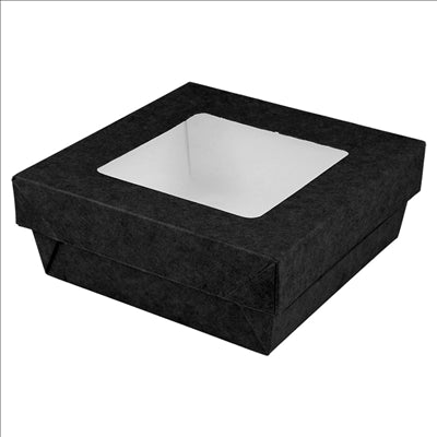 PETITES BOÎTES+COUVERCLES AVEC FÊNETRE 350 ML - 11,6 oz 270 + 15 PE G/M2 10x10x4 CM NOIR CARTON (250 UNITÉS)