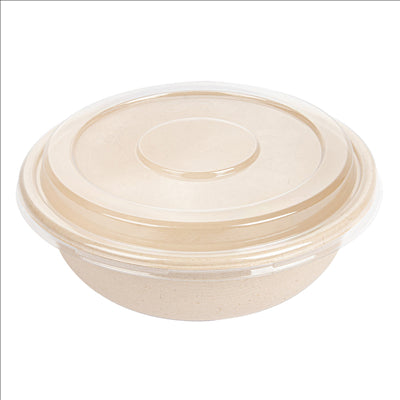 COMBO SALADIERS+COUVERCLES 'BIONIC' 750 ML Ø 17,5x7,8 CM NATUREL BAGASSE (200 UNITÉS)