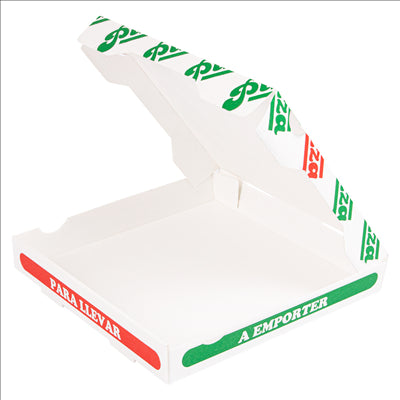 BOÎTES PIZZA 'THEPACK' 330 G/M2 26x26x3,8 CM BLANC CARTON ONDULÉ MICROCANAL (100 UNITÉS)