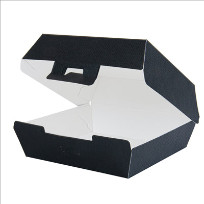 BOÎTES HAMBURGER 'THEPACK' 230 G/M2 14,2x13,7x6,1 CM (L) NOIR CARTON ONDULÉ NANO-MICRO (500 UNITÉS)