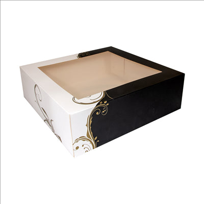 BOÎTES PÂTISSERIES AVEC FENÊTRE 'THEPACK CLASSIC' 250 G/M2 32x32x10 CM BLANC CARTON ONDULÉ NANO-MICRO (100 UNITÉS)